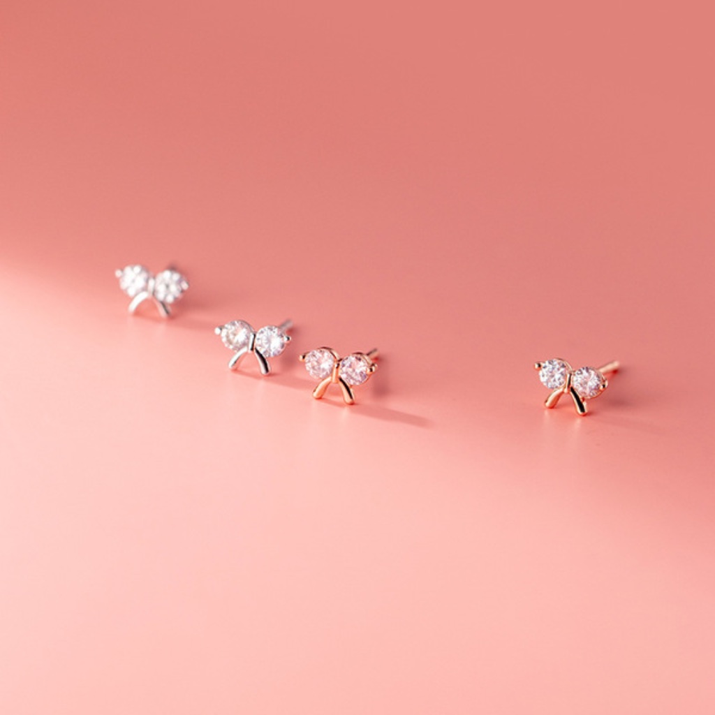 Sterling Silver Ribbon Bow Stud Earrings Rose Gold Bow Stud Earrings